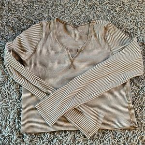 brown and white striped long sleeve american eagle